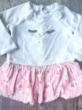 Catimini Baby Girl Dress 9M White Bear Top Pink Skirt Boutique Outfit
